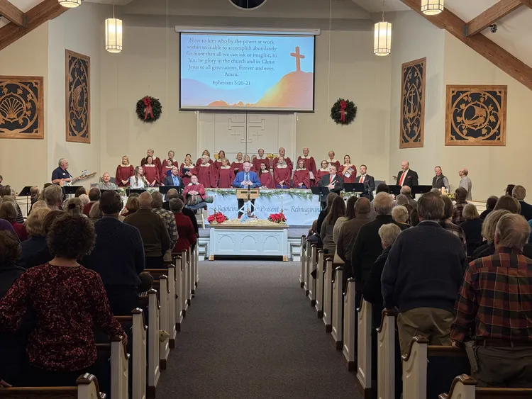 The inside of the sanctuary during worship service