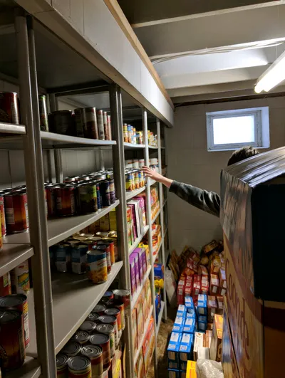 Shelves in a food pantry.
